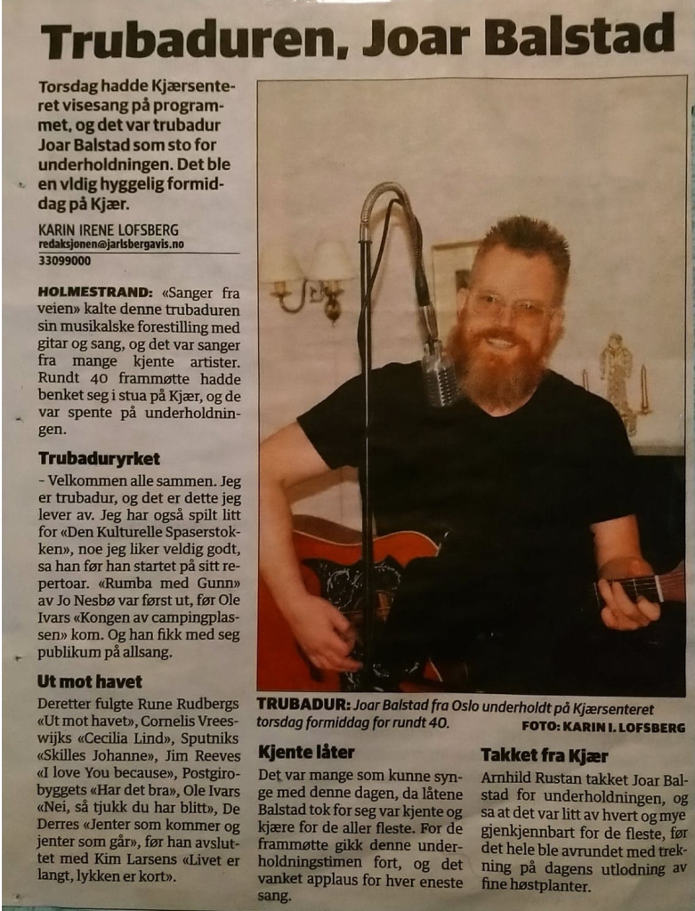 Joar Balstad's musikalske standup-show fremhevet i Jarlsbergavis: En unik kombinasjon av humor og musikk.